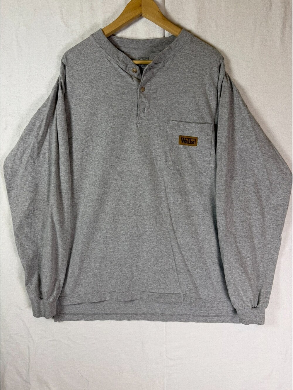 Walls Workwear Henley Shirt Mens Large Gray Long Sleeve Single Pocket Heavyweigh